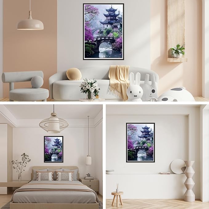 SENQAO Plum Blossom Dreamscape Diamond Art Kits for Adults, Vintage Flower Tree Scenery Diamond Painting Kits for Beginners, 5D Round Full Drill Winter Gem Art Kit, Home Wall Decor Gifts 12x12 inch