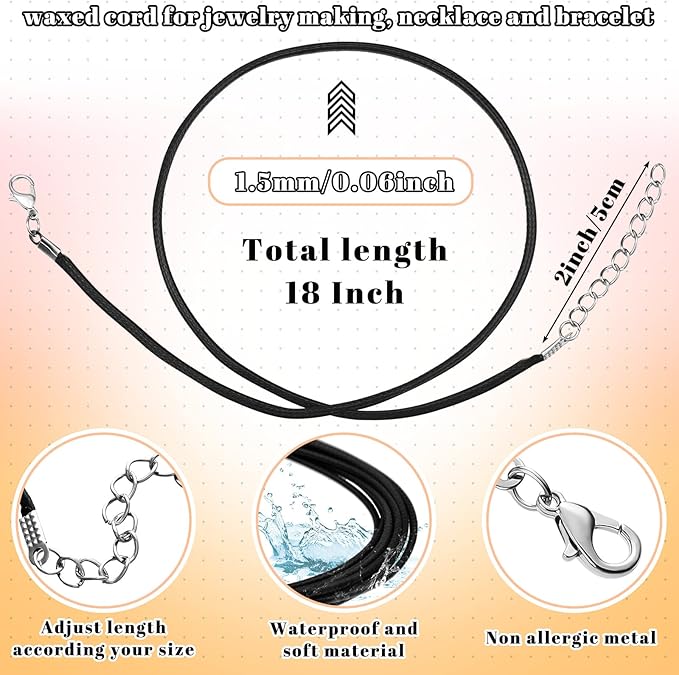 Tudomro 100 Pieces Waxed Leather Necklace Cord Bulk with Clasp Necklace Bracelet Chains String Rope Cord for Jewelry Making Pendants Charms(Black,20 Inch)