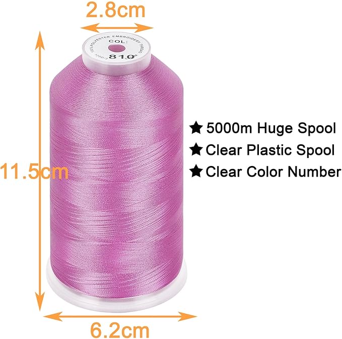 New brothread - Single Huge Spool 5000M Each Polyester Embroidery Machine Thread 40WT for Commercial and Domestic Machines - Light Lilac