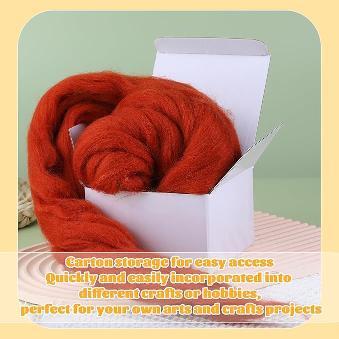 3.53oz Wool Roving, Fiber Roving Wool Top, Pure Wool, Chunky Yarn, Spinning Wool Roving for Needle Felting Wet Felting DIY Hand Spinning (red-Brown)