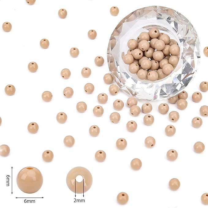 bonny boxx 1000pcs 6mm smooth light coffee round beads, plastic resin bubblegum balls chunky gumball beads for necklace and bracelet making, crafting supplies