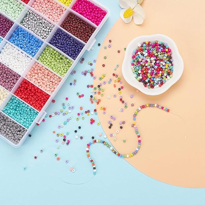 7920 Pcs 3mm Glass Seed Beads Bracelet Making Kit, Small Beads Friendship Jewelry Craft Kit with Lobster Clasps, Jump Rings & Elastic Cord, DIY Art Craft Gift for Girls