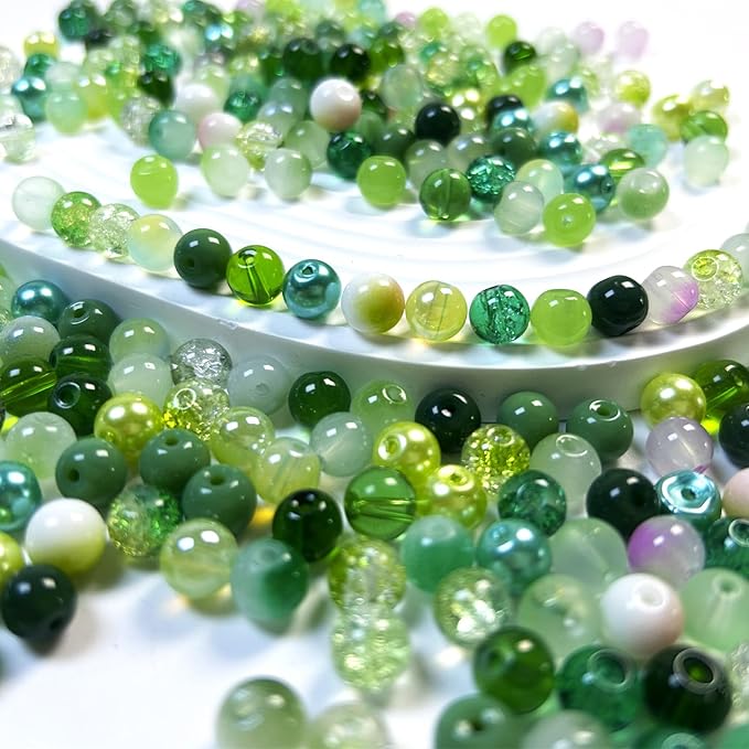 300pcs 8mm Glass Beads, 24 Colors Assorted Glass Beads for Jewelry Making, Green Series Round Spacer Bead Kit for Bracelet Necklace DIY Craft