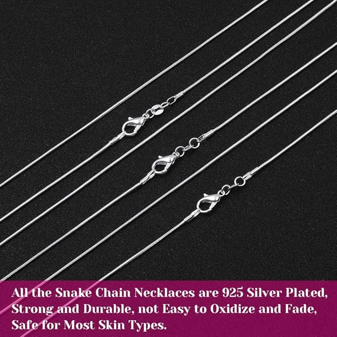paxcoo 30 pack bulk necklace chain silver plated necklace snake chains for jewelry making, 1.2 mm (24 inches)