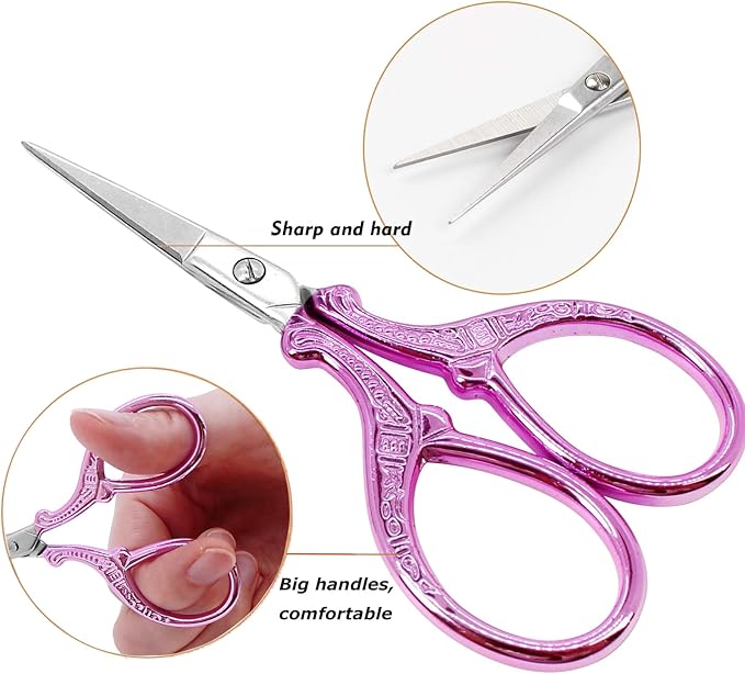 Small Embroidery Scissors, 3.6Inch Detail Craft Scissors with Leather Cover, Stainless Steel Sharp Shears for Needlework, DIY Craft, Thread Cutting