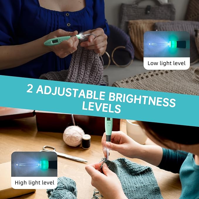 Jeciran 24 in 1 Light Up Crochet Hook Set,Lighted Crochet Hooks with Counter,Counting Crochet Hook for Stitch & Row Counter Micro Crochet Gifts with Case