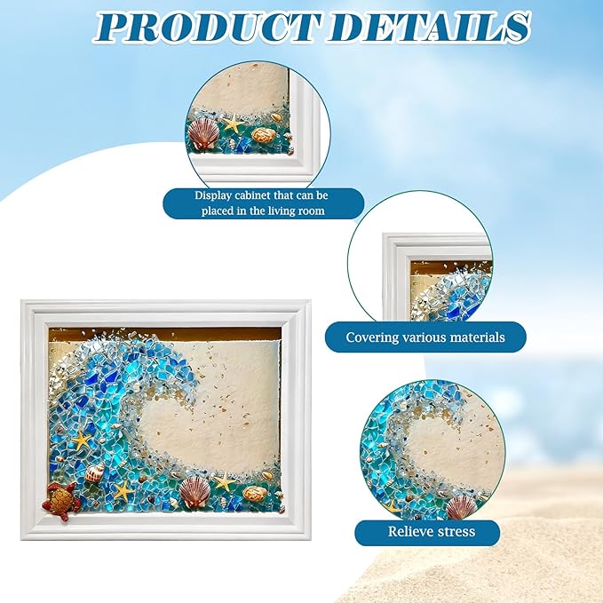 CIYOJA Sea Stained Glass Craft Kit: Wave Mosaic Kit for Adults, DIY Resin Art Kit with Crushed Seaglass for Beach Home Décor, Framed Ocean Glass Artwork Craft Kit for Women, Beginners Art Projects