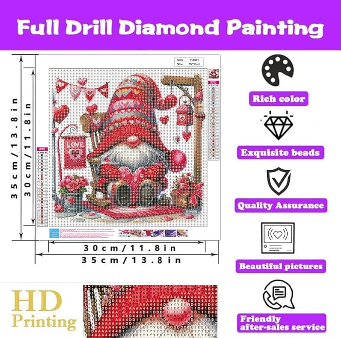 WUSARPLY Valentine's Day Diamond Painting Kits for Adults, Gnome Diamond Art Kits Full Drill Diamond Dots Paint with Diamonds Gem Arts and Crafts for Beginner Home Wall Decor