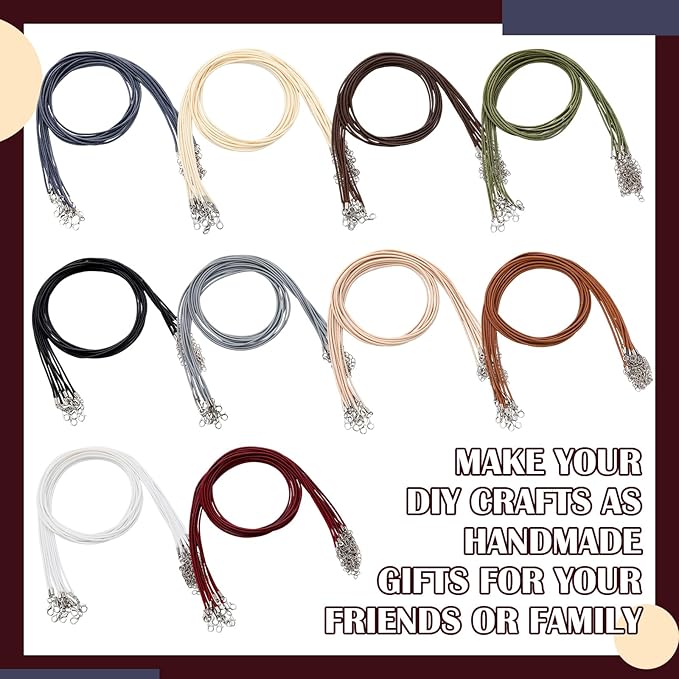 Tudomro 100 Pieces Waxed Leather Necklace Cord Bulk with Clasp Necklace Bracelet Chains String Rope Cord for Jewelry Making Pendants Charms(Multicolor,24 Inch)