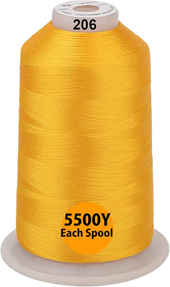 Simthread - 33 Selections - Various Assorted Color Packs of Polyester Embroidery Machine Thread Huge Spool 5500Y for All Sewing Embroidery Machines - Deep Gold