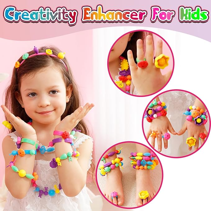 funzbo 650pcs pop beads - jewelry making kit for 3 4 5 6 7 8 year old little girls, arts and crafts toys for kids, necklace bracelet creativity snap set birthday gifts, valentines day gifts for kids
