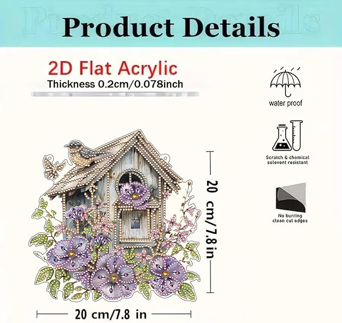 ARPADAMO Hanging Diamonds Art kit for Adult,DIY Bird House Pendant Diamonds Painting Art Kit, 7.8x7.8 inch Acrylic Diamonds Painting Board Kit Ornament, Special Crystal Diamond Hanging Ornament