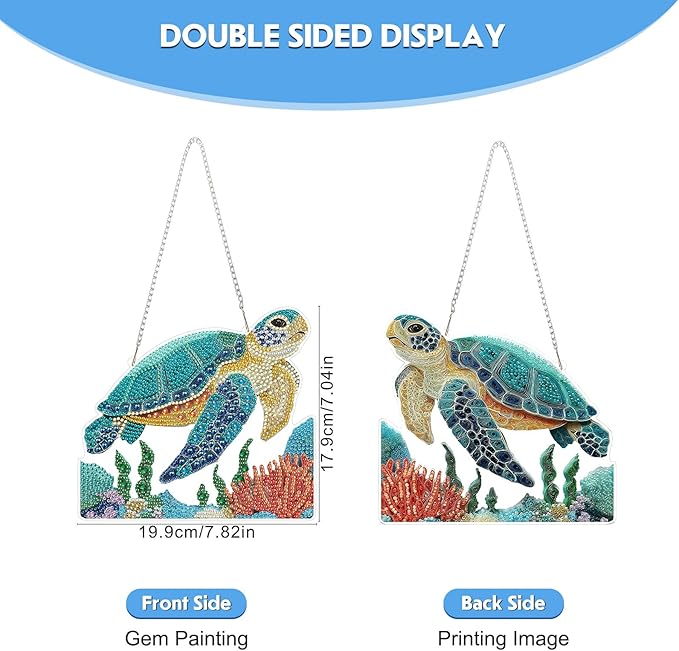NEWENMO Hanging Diamond Art Kit for Adult, Sea Turtle, 5D Special Shaped Rhinestone Diamond Painting Ornament, Marine Animals, DIY Acrylic Diamond Art Painting Window Pendants Home Garden Wall Decor