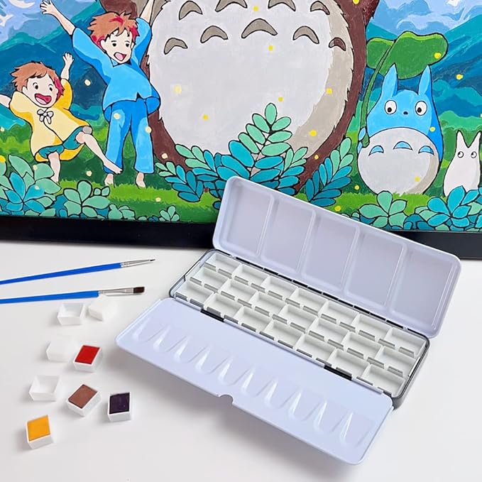 FCLUB Empty Watercolor Palette Paint Tin with 21Pcs Watercolor Full Pans
