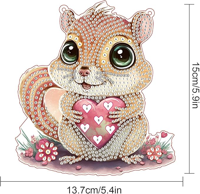 DIY 5D Diamond Painting Rhinestone Acrylic Pendant Kit Love Squirrel Special Shape Diamond Art Crafts Wall Hanging Mosaic Art Door Window Home Decoration Ornament Valentine's Day Gifts