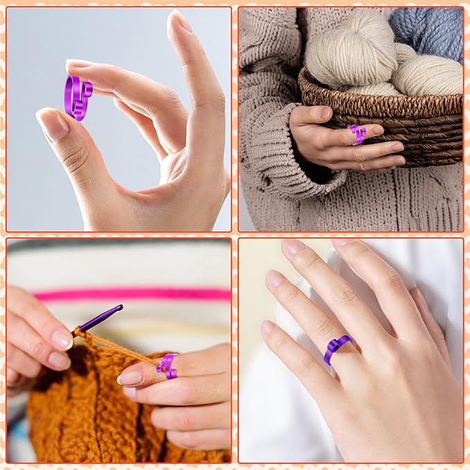 DTOFOOT Handmade Crochet Tension for Finger,Loop for Knitting,Metal Open Yarn Guide Crochet Supplies Adjustable Braided Faster Knitting Thimbles Holders Accessories for Mother Grandma Gifts with Box