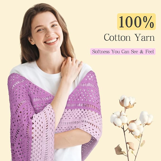 Katech 1OO% Cotton Yarn for Crocheting & Knitting-4 Pack of 100g/3.52 oz-4 Medium (Worsted) Cotton Crochet Yarn-Soft & Breathable-Ideal for Dishcloths, Baby Clothes, Potholders & Summer Projects(F)