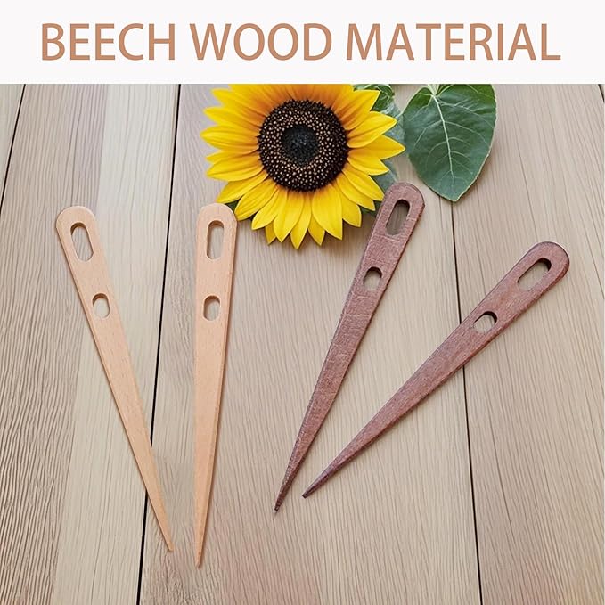 4Pcs Multipurpose Large Two-Eyed Nalbinding Needle – Tapestry Needle for Weaving, Knitting, and Crochet – Handmade Binding Tool in Beech Wood