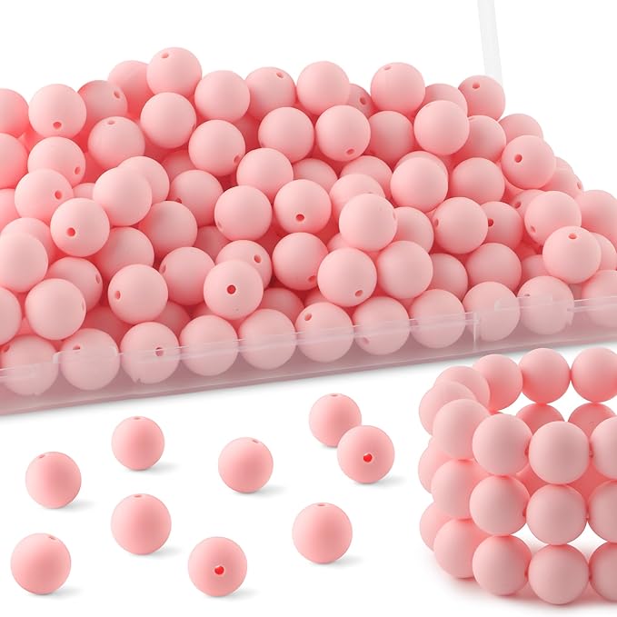 150Pcs 15mm Silicone Beads for Keychain Making Bracelet Necklace, Bulk Round Silicone Beads for Pens(Candy Pink)