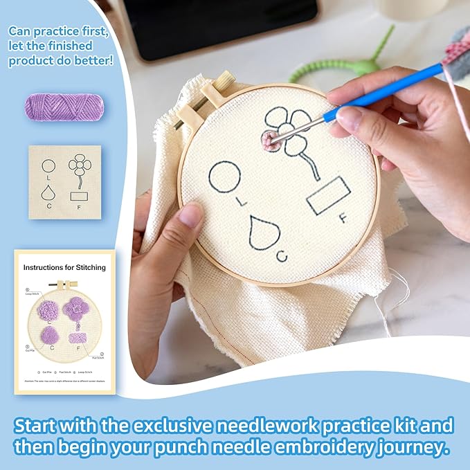 MOREJMTT Punch Needle Kit for Beginners Adults Easy Punch Needle Embroidery Kit,Including Printed Patterns, Needles, Easy to Follow Instructions and Videos(The World of Cats)