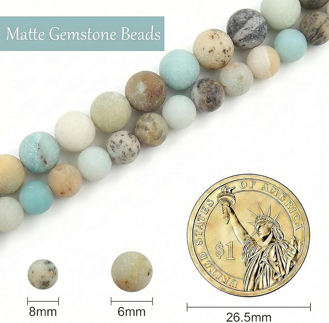 Stone Beads, 45pcs Matte Amazonite, 8mm Round Loose Beads for Jewelry Making, Bracelets, with Bag, String & Card