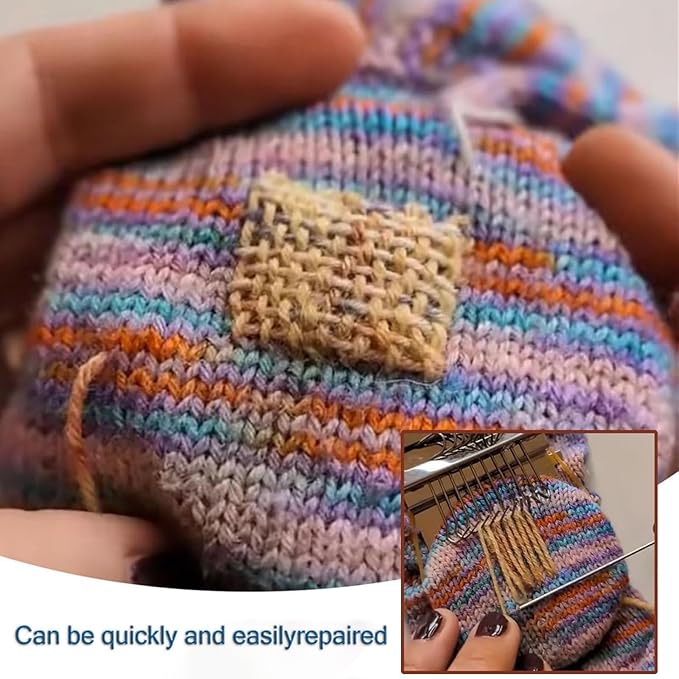 Bopanol Knit Patch, Knit Patch Loom kit, Mini Darning Loom for Beginners, Knit Patch kit Used for Repairing Holes in Socks, Clothes, and Jeans，Convenient to Carry and Easy to Use (14 Hooks)