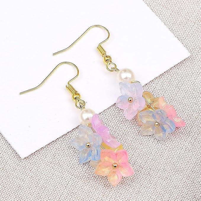 60PCS Colorful Flower Glass Beads Bulk Jewelry Beads for Jewelry Making Supplies Flower Charms for Bracelets Floral Charm Necklace Bracelet Making Kit Bead Spacers with Hole Cute Flowers Bead Charms