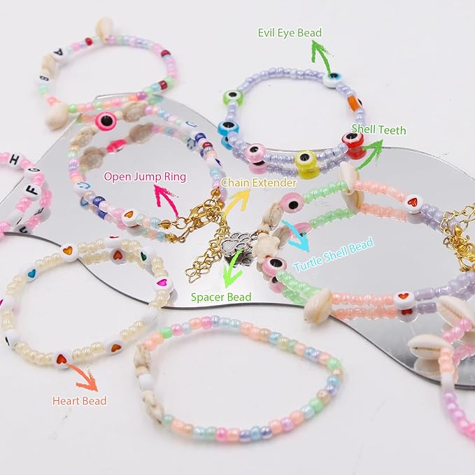 EuTengHao 6/0 Glass Seed Beads Small Craft Beads for DIY Bracelet Necklaces Crafting Jewelry Making Supplies with Jewelry Accessories & Two 0.8mm Clear Bracelet String (4mm, 24 Colors)