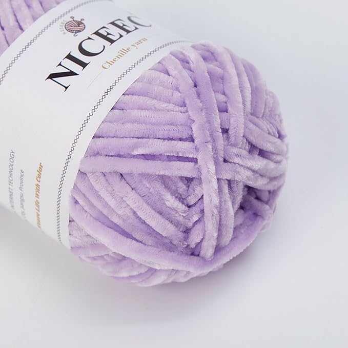 NICEEC 3 Skeins Soft Chenille Yarn Blanket Yarn for Knitting Fancy Yarn for Crochet Weaving DIY Craft Total Length 3×85m (3×93yds, 3×50g)_Light Purple