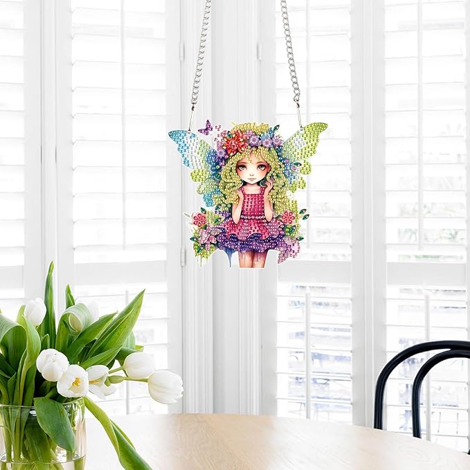 AiYuanzsh Butterfly Fairy Diamond Art Hanging Kit, DIY 5D Special Shaped Rhinestones Acrylic Pendant, Fantasy Diamond Painting Ornament for Wall, Door or Garden Decoration, Handmade Craft Gift