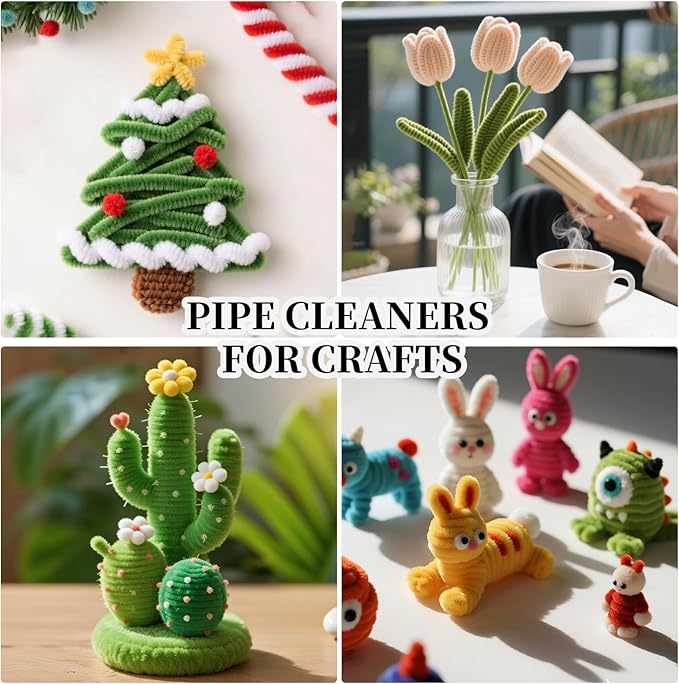 Fruit Green Pipe Cleaners Craft,Creative Craft Pipe Cleaners for Flower Making,Chenille Stems Crafting Pipe Cleaners Artificial Flowers,Craft Supplies for Home Festivals DIY,Christmas Decoration