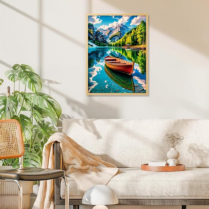 Camocin Diamond Art Kits for Adults Mountains, 5D Lake Landscape Diamond Painting Kits for Adults Beginners, DIY Ship Full Round Dots Drill Gem Art Kit for Gift Home Wall Decor 12 x 16 Inch