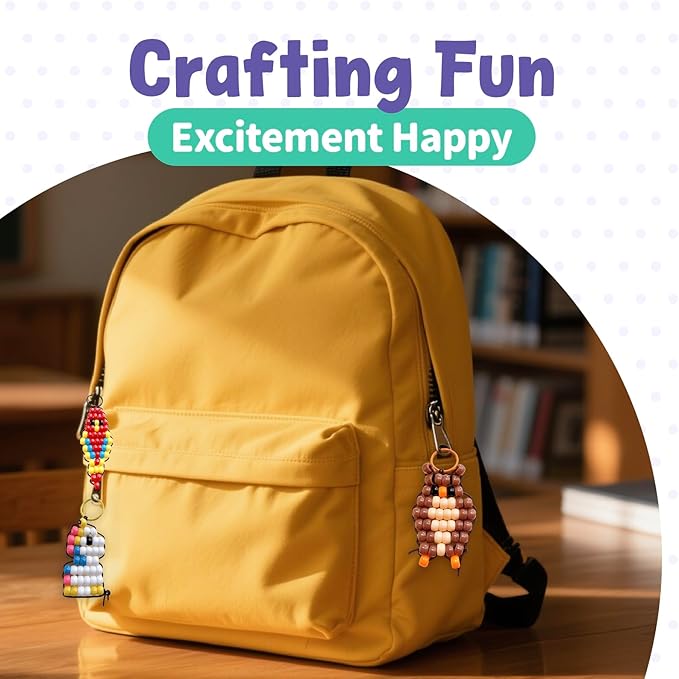 eenua pony bead pets keychain making kit 1800 beads in 21 colors 40 fun designs diy craft set with keychains elastic cord storage box perfect christmas, birthday party gifts for beginners