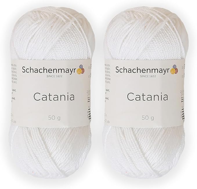 2 Skein/Pack Schachenmayr (SMC) Catania Originals Yarn, Each Ball 1.76 Oz (50gr) / 136 Yards (125 m), 100% Mercerized Cotton for Knitting and Crochet Yarn, Sport Weight, 106 - White