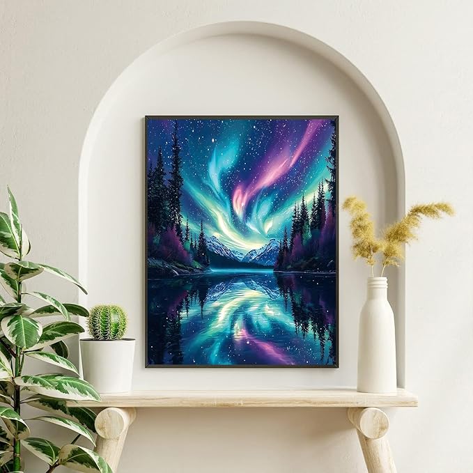 igoodom Northern Lights Diamond Art Kits for Adults, Aurora Diamond Painting Kit, Full Drill Round Diamond Art Kits, DIY Gem Art and Crafts for Home Wall Decor Gift 12x16inch