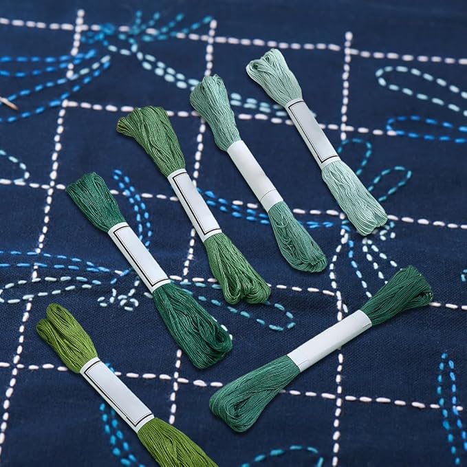 FREEBLOSS 6Pcs Sashiko Thread Sashiko Skein 55 Yards*6 Colors Green Cotton Embroidery Thread Japanese Quilting & Embroidery Sashiko Kit Supplies