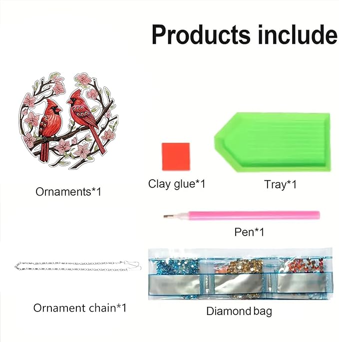 DIY Hanging Diamond Pendant Special Shaped Crystal Diamond Art Painting Ornament Single Sided for Window Home Garden Wall Door Decor (Large-Cardinal)