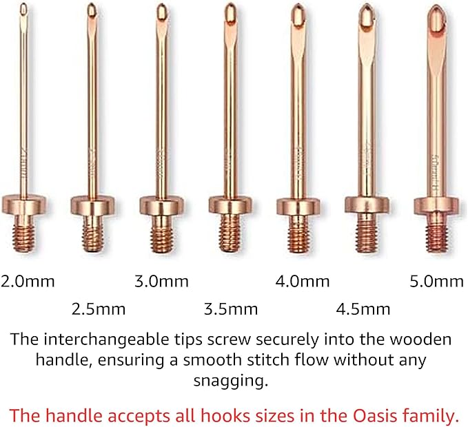 KnitPro Oasis Starter Set Crochet Hooks 2 inch Size 2.0, 2.5, 3.0, 3.5, 4.0, 4.5, 5.0 mm Interchangeable, Stitch Markers, Measuring Tape & More, Fabric Case with Project Bag