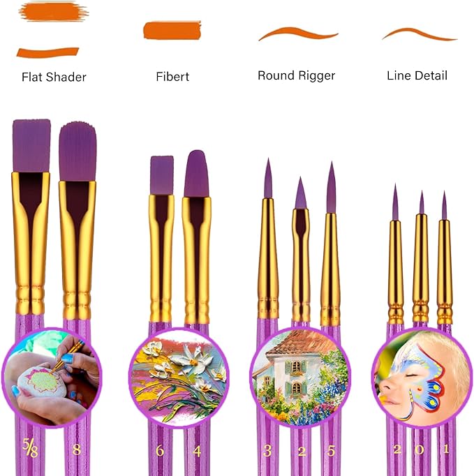 Paint Brushes Set, 20 Pcs Paint Brushes for Acrylic Painting, Oil Watercolor Acrylic Paint Brush, Artist Paintbrushes for Body Face Rock Canvas, Adult Drawing Arts Crafts Supplies, Purple