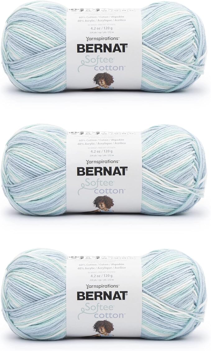 Bernat Softee Cotton Refresh Yarn - 3 Pack of 120g/4.25oz - Nylon - 3 DK (Light) - 254 Yards - Knitting, Crocheting & Crafts