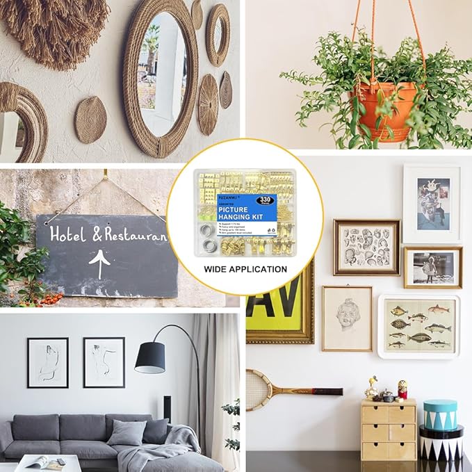 330pcs Picture Hangers Kit - Holds 10-75lbs, With Hanging Wire, Ring Hooks, D Rings, Sawtooth Hangers for Frame, Canvas, Mirror Decoration