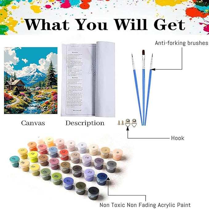 Landscape Paint by Numbers Kit for Adults Beginner- Mountain Adult Paint by Number Kits on Canvas, Easy Adults' Paint-by-Number Kits Oil Painting Craft Supplies for Gift Home Wall Decor 16x20in