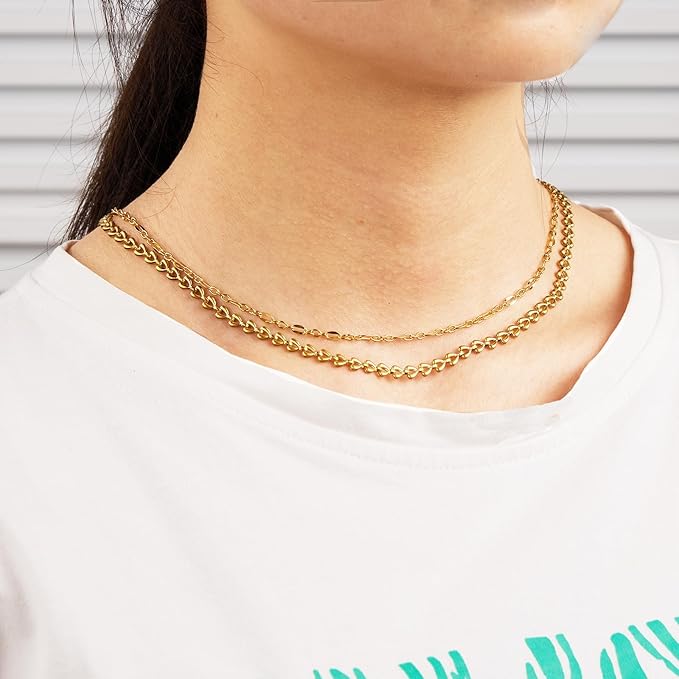 Kyutong Gold Plated Stainless Steel Jewelry Chain Roll on Bulk 5 Meters Long Cable Necklace Chains with Connectors for Jewelry Craft DIY