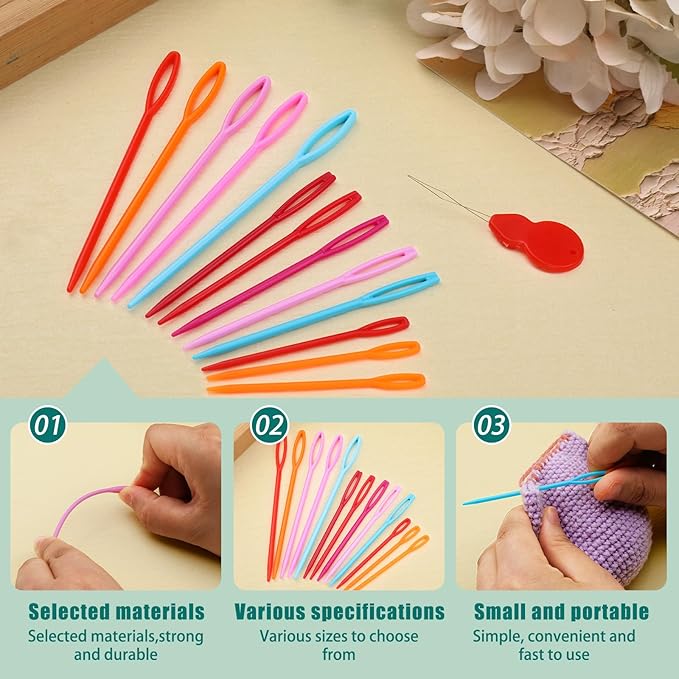 Bupete 40 Pcs Yarn Needles Set, Darning Needles for Yarn, Tapestry Needles for Yarn, Plastic Sewing Needles, Crochet Needles for Yarn, Plastic Large Eye Sewing Needles for Sewing Knitting Crochet