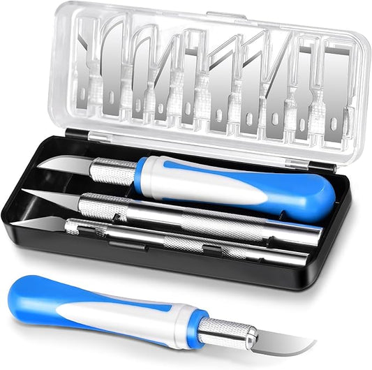 16 Pcs Premium Precision Craft Knife Set, 10 Replaceable Carbon Steel Blades, Hobby Knife for Scrapbooking, Stencil, Architecture, Wood/Leather Working