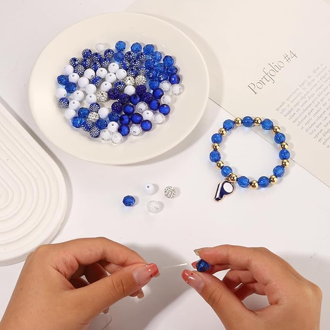 3000PCS+ Game Day Beads for Bracelets Making Blue White Clay Heishi Beads Pearl Acrylic Letter Bead Enamel Football Charms for Bracelet Earrings Necklace Making DIY Game Day Accessories (Blue White)
