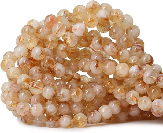 cheavian 45pcs 8mm natural yellow feather citrine gemstone round loose beads crystal energy stone healing power for jewelry making 1 strand 15"