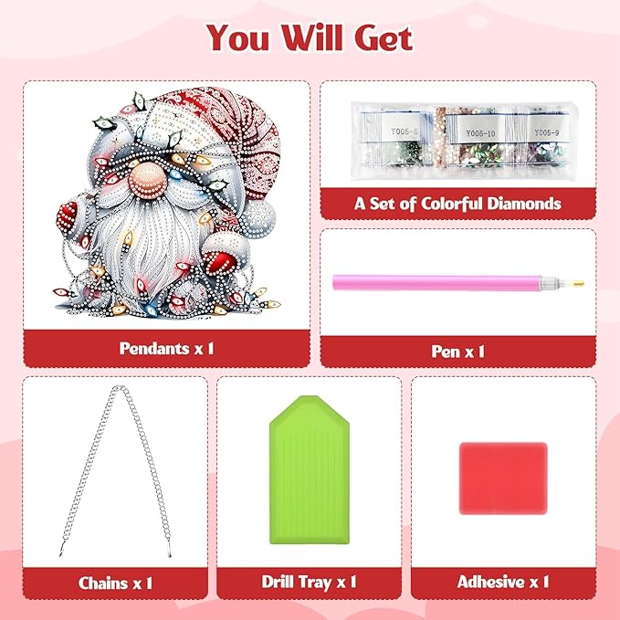 GHHKUD Hanging Diamond Art Christmas Pendants Kits, DIY Hanging Decoration Double Sided Gnomes Diamond Pinting Ornaments for Adults Kids Gifts for Home Decor