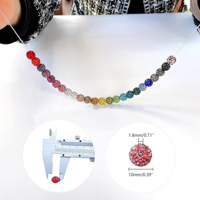 240pcs 10mm Rhinestone Beads for Jewelry Making, 24 Colors Sparkle Round Disco Ball Beads Bulk, Shiny Crystal Clay Diamond Bead for Bracelet Baseball Necklace Earring Crafting and DIY