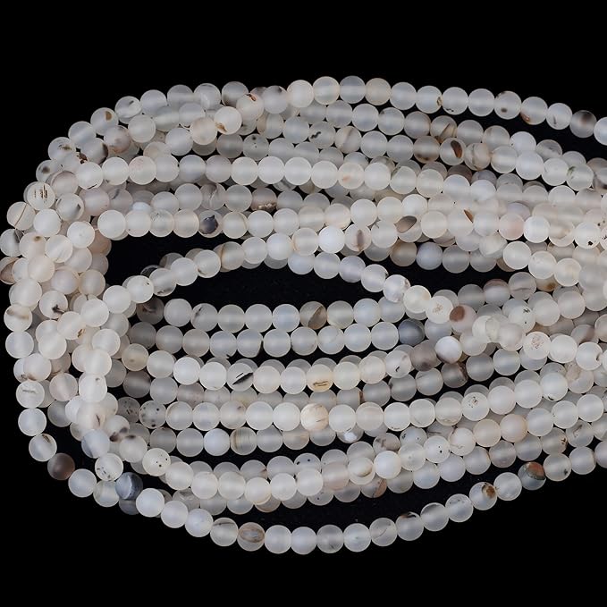 60PCS 6mm Natural Frosted Moss Grass Agate Gemstone Round Loose Beads for Jewelry Making 1 Strand 15"